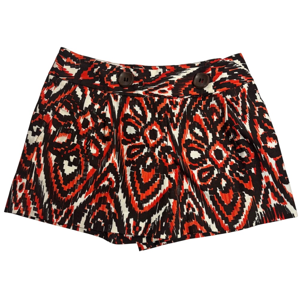 Milly Ikat Print Shorts Women Red Black White Excellent Decorative Button Size 8